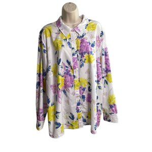 Talbots Womens Button Down Floral Blouse Shirt Plus Size 3X u White Purple Yello